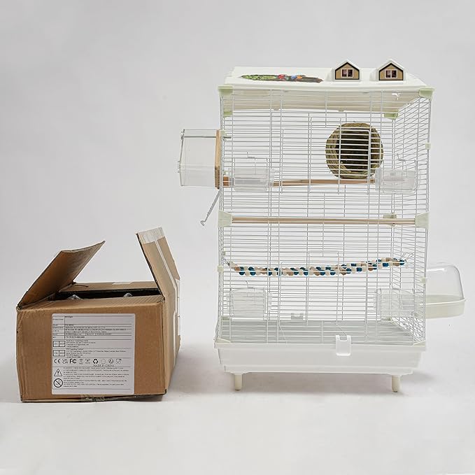 2 Tier Iron Bird Cage, Pigeons Parrot Birdcage, 30Inch Parakeet Cage with Water/Food Boxes, Freestanding Dual Door Birdcage for Various Bird Species