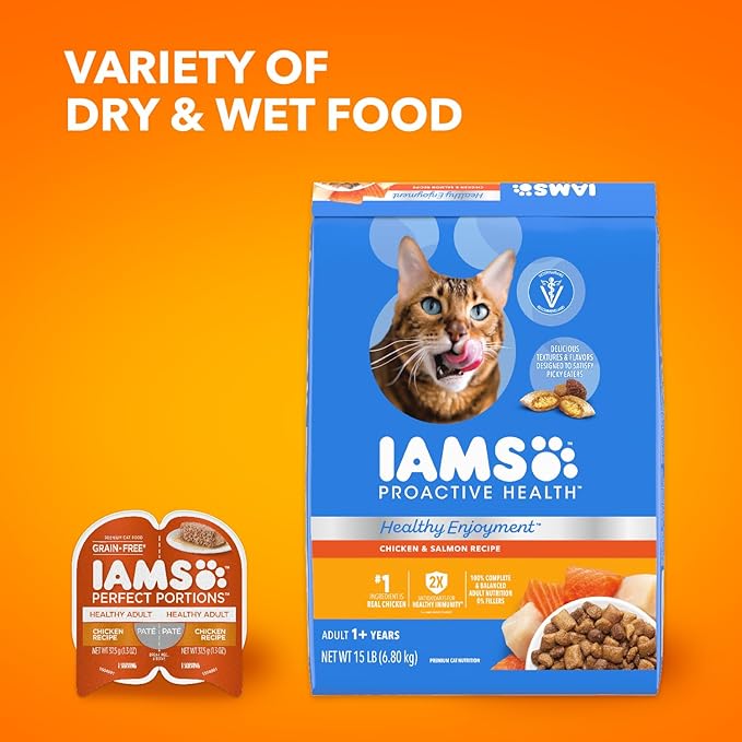 IAMS Healthy Enjoyment Dry Cat Food Chicken & Salmon Recipe, Cat Food Dry Recipe, 15 lb. Bag
