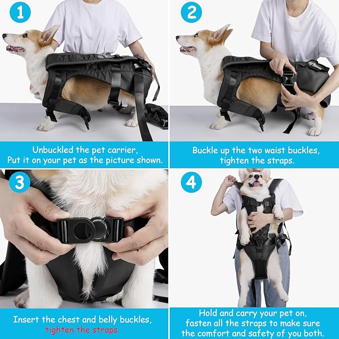 PetBonus Pet Front Dog Carrier Backpacks, Adjustable Pet Backpack, Legs Out Easy-fit Puppy Chest Carrier for Medium Small Dogs, Hands Free for Hiking, Cycling (Black, M)