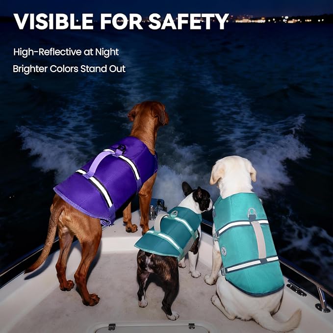 VIVAGLORY Rip Stop Dog Life Vest, Swimming Vest with Handle, Buoyancy for Doggy Puppy, Dog Life Jacket for Swimming & Boating, L, Purple