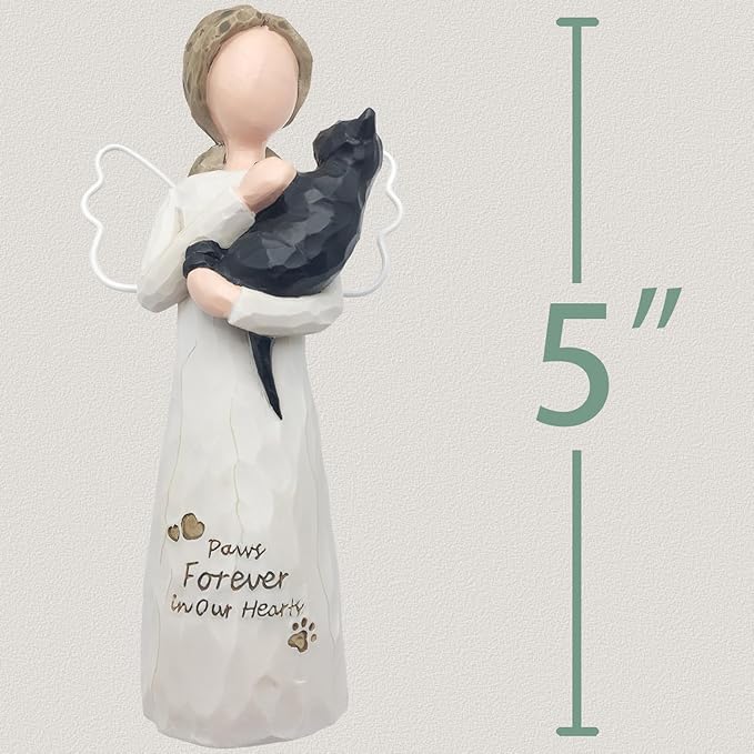 Cat Memorial Gifts for Loss of Cat, Cat Loss Sympathy Gifts, Cat Remembrance Gift in Memory of Passed Away Pet Cat, Resin Cat Angel Figurine for Cat Mom and Cat Lovers, Black