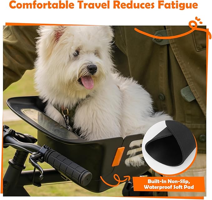 Dog Bike Basket for 26 lbs, Pet Bike Carrier with Integrated Sturdy Seat, Waterproof Scratch-Resistant Nylon Cushion, Adjustable Straps & Rustproof Metal Frame for Small/Medium Dogs, Black