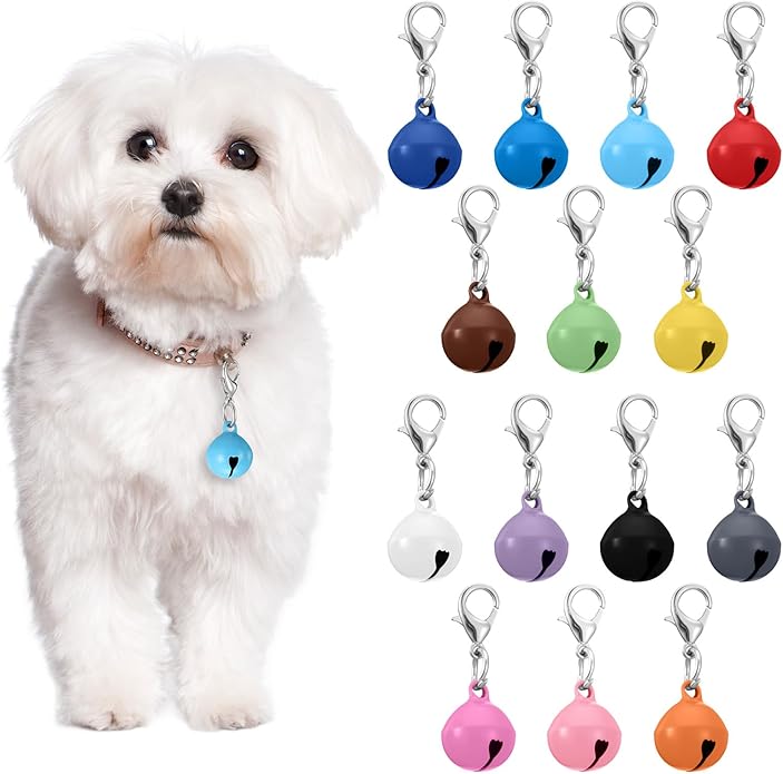 28Pcs Pet Bells for Dog Cat Collar Colourful Pet Small Bells with Clasps Dog Cat Collar Charms Pets Pendant Accessories Stainless Steel Keychain Loud Crisp Sound for Animal Christmas Decoration