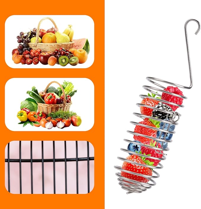 3pcs Bird Treats Holder, Stainless Steel Parrot Food Holder Hanging Basket Cage Accessories Bird Foraging Chew Toy Corn Cob Fruit Vegetable Millet Feeder for Macaw Cockatoo Parakeet Canary
