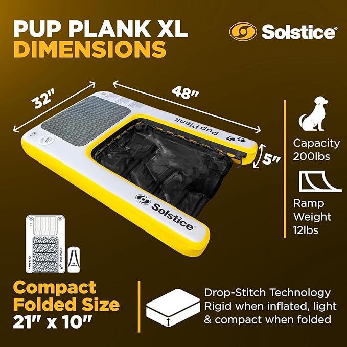 Solstice Inflatable Pup Plank, Dog Water Ramp, Inflatable Dog Pool Ramp for Boats, Docks, Pools – Floating Platform for Pets, Above/Inground Pool Use