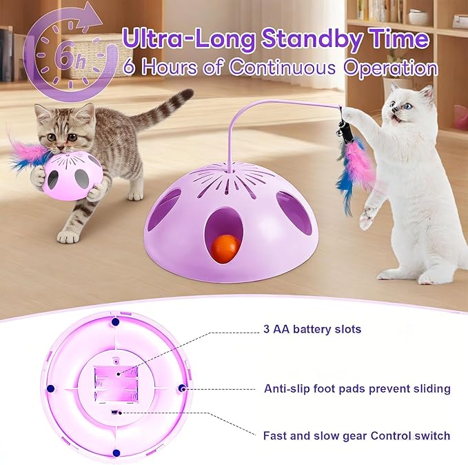 Cat Toys, Interactive Cat Toy for Indoor Cats, Automatic Interactive Kitten Toy, Fluttering Feather, Track Balls, Rotating Track Feather Enrichment Kitty Toys for Multi-cat Family (Purple)