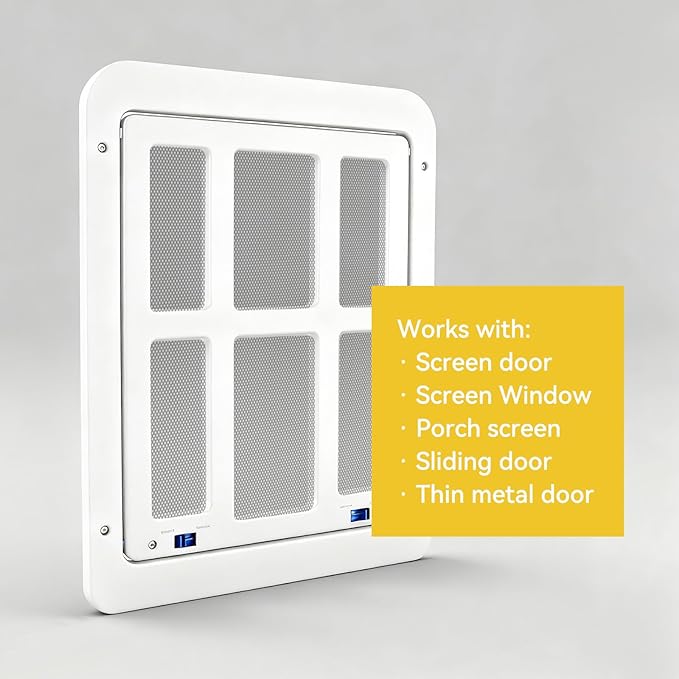 Enjoying Dog Door for Screen Doors, Passage Opening 11.2" x 14.4", Access Freely, Magnetic Swing Flap, Large Pet Door for Sliding Screen Doors, Lockable, White