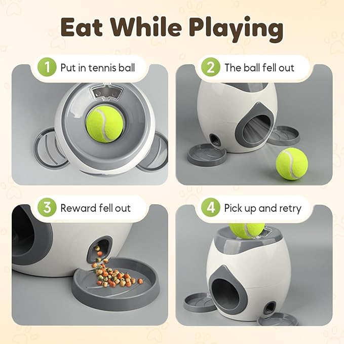 Dog Tennis Ball Food Reward Machine, Interactive Puzzle Toy with Slow Food Dispenser, Outdoor Training Toys Ball Launcher for Medium/Large Dogs, Exercise Mental Stimulation (Grey)