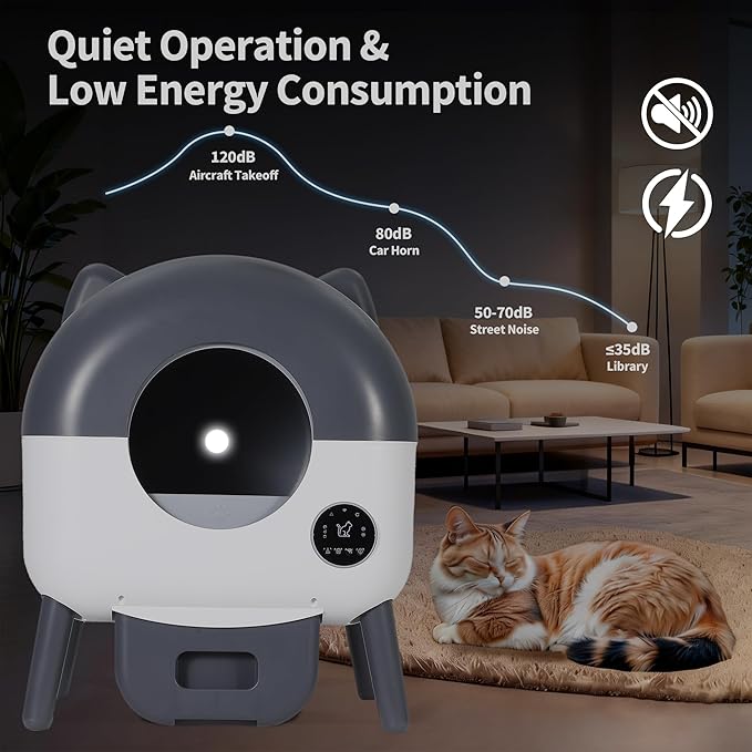 Self-Cleaning Cat Litter Box, 76L Large Capacity Automatic Litter Box for Multiple Cats, App-Controlled, Quiet & Odor-Free, Smart Safety Sensors, LED Night Light, Includes Trash Bags