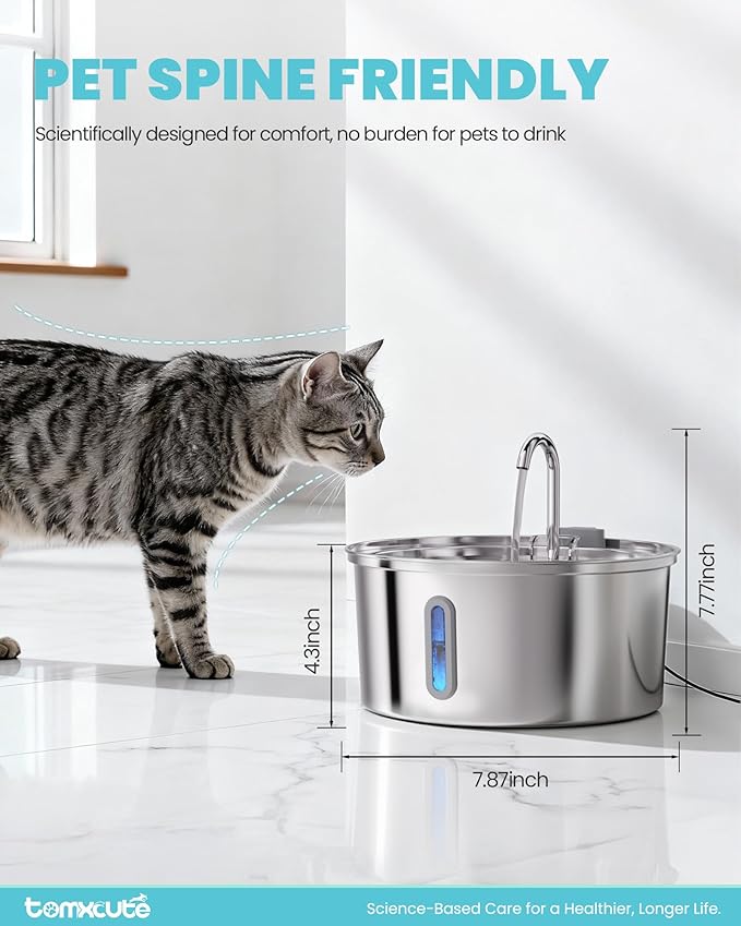 Cat Water Fountain Stainless Steel - 108oz/3.2L Large Capacity Cat Fountain for Drinking, Ultra Quiet Metal Pet Water Fountain for Cats, Small Dogs, Multiple Pets