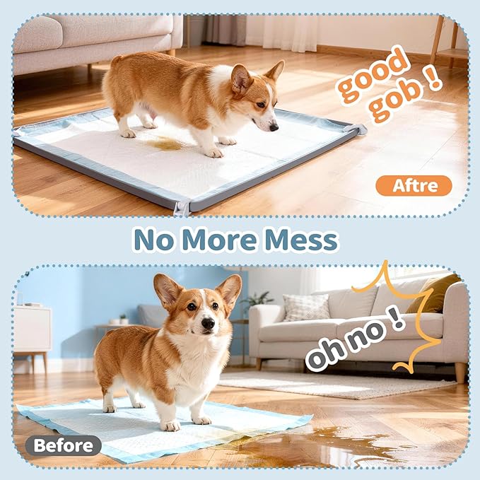 Pee Pad Holder, Dog Potty Tray for 24" x 24" Training Pads, Silicone Non-Slip Pee Mat Potty, No Spill Raise Lip High Edge Puppy Pad Tray with 4 Holder Clamps for Dog Training Home Floor Protection