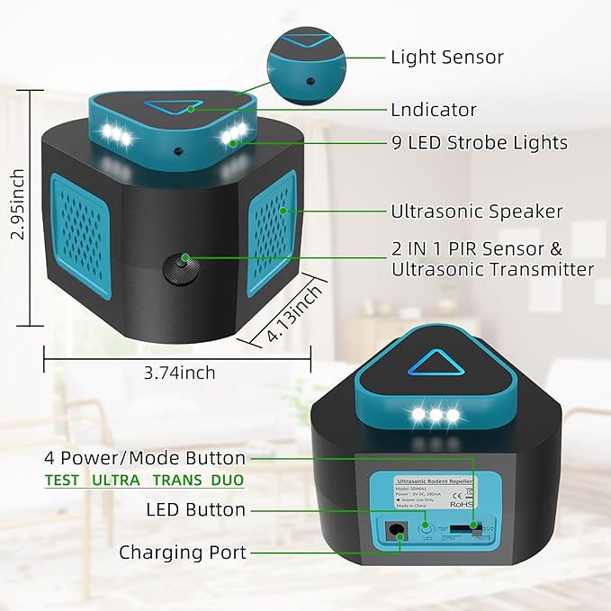 2026 Upgraded Mouse Repellent Ultrasonic Plug in 4-Modes Pest Rodent Control for Mice Rat Squirrel Bat Roach Spider Pest Repeller for Attic House Warehouse Basement Garage Office 2 Pack