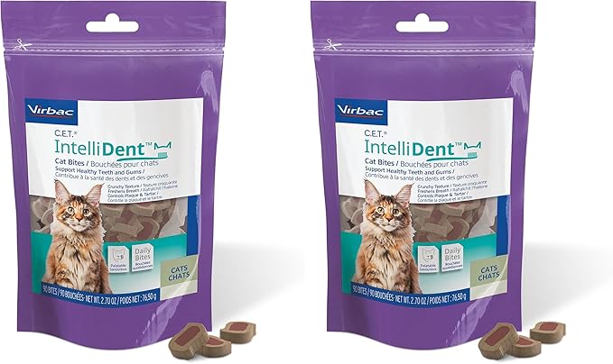 Virbac C.E.T.® INTELLIDENT® Cat Bites for Dental Care | Healthy Teeth and Gums | Fresh Breath,Chicken Flavor,(Pack of 2)