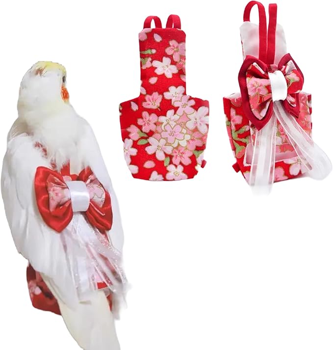 Bird Flight Suits Diapers, Parrot Flight Suits Diapers for Monk Parakeets, Cockatiels Flight Suits, Parrot Clothes, Bird Training Nappy Suit Liners Clothes (M, Red-B)