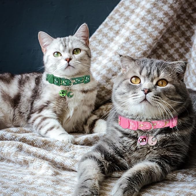 SuperBuddy Cat Collars Breakaway with Bell - 4 Pack Cat Safety Collars for Boys & Girls - Safety Buckle Kitten Collar for Pet Supplies,Stuff,Accessories