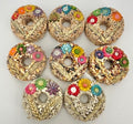8-Pack Hanging Bird Seed Ornaments w/ 100% Edible Flowers & Wheat Stalks, Circle Shape, 3 Seed Blends Included, 100% Edible (Safe for Bird Consumption)