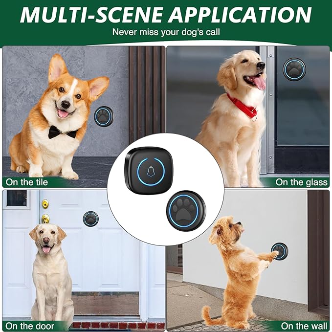 Dog Door Bell for Potty Training, Smart Wireless Doggie Doorbell to Go Outside, 1000 Feet Long Range with IP65 Waterproof Super-Light Touch Button, 60 Melodies & Adjustable Volume (1Button)