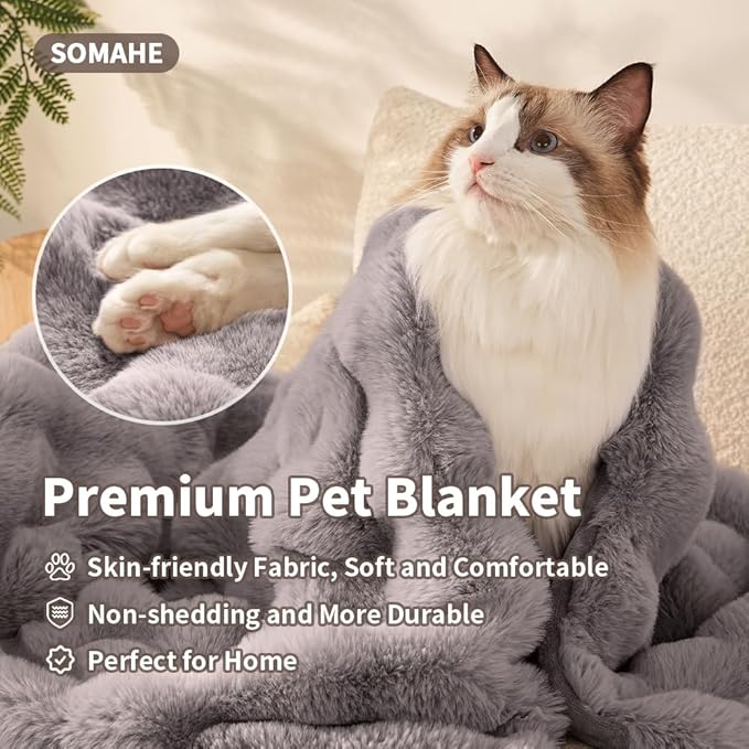 Self-Warming Cat Blanket for Indoor Cats & Small Dogs, Dual-Side Sherpa Plush Throw, Anti-Static Shared Couch Mat for Crate & Travel, Machine Washable No Shrink, 28x22 Inch Gray