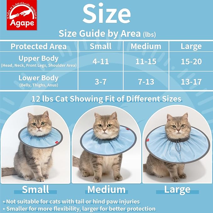 Agape Comfortable Cat Cone, Lightweight Cat Cone Collar Soft, Recovery Collar for Cats After Surgery to Stop Licking & Scratching, Protective E Collar for Small, Medium, and Large Cats for Wound Care