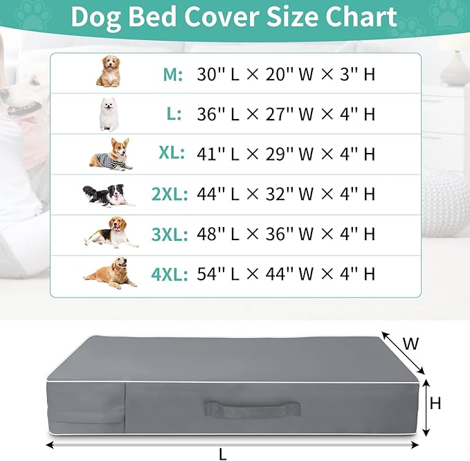 COSHNIBI Dog Bed Covers Replacement Washable,Waterproof Dog Bed Cover with Zip and Carry Handle for Dog/Cat 36''Lx27''Wx4''H-Grey