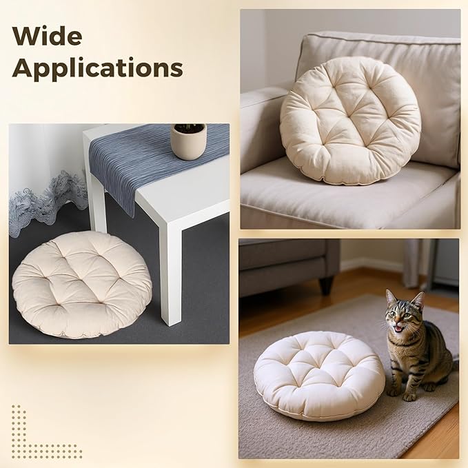 2 Pcs Cat Pillow Cushions, Cat Pillow Bed, Soft Fluffy Pet Pillows for Cats and Small Dogs, Washable Round Tufted Cushion Mat, 16.9 Inch Diameter, 2.4 Inch Thick