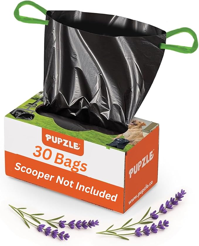 Pupzle Dog Pooper Scooper with Bag Attachment, 40" Long Handle Pooper Scooper for Large Dogs, Dog Poop Scoop for Yard, Large Capacity Swivel Bin and Rake, Lavender Scented Bags (Black)