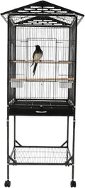 Bird Cage with Wheels, Breeding Cage Wrought Iron Flight Cage with Wooden Stand, Removable Tray & Feeding Bowls for Parrots, Canaries, Lovebirds Finches, 18" L x 18" W x 54" H
