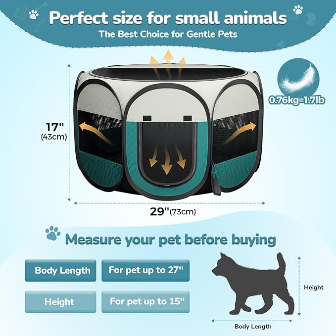 Foldable Puppy Playpen Indoor for Cat - Portable Cats Dogs Kennel Pop Up Cat Playpen for Small Pets Kitten Outdoor with Carrying Case