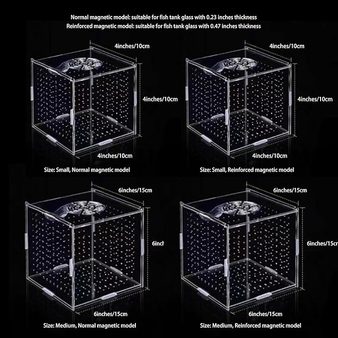 Acrylic Fish Breeding Box, Magnetic Fish Isolation Box Fish Separator for Aquarium Hatchery Incubator Tank for Baby Fishes Shrimp Clownfish Guppy (Small, Reinforced Magnetic Model)