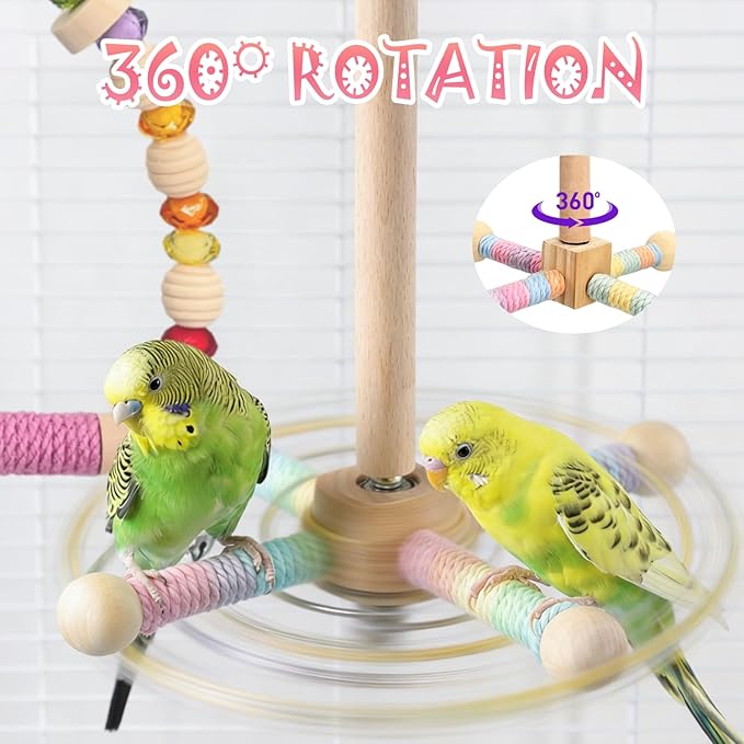 2 Pcs Parakeet Toys with 9 Inch Hanging Perch & 7.8 Inch Wooden Swing,Wooden Bird Cage Accessories to Relieve Boredom and Anxiety,Ideal for Parrots, Budgies, Cockatiels and Other Pet Birds