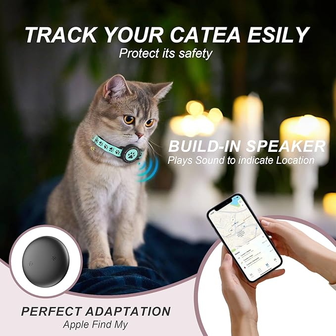 GPS Tracker for Cats, Waterproof GPS Cat Trackers Cats Collar with Bells, No Subscription, GPS Cat Collar, Adapt with Apple Find My (iOS Only) Finder Tag for Vehicles, Pets, Kids (Blue)