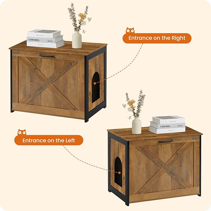 Dwanton Cat Litter Box Furniture Hidden, Cat Litter Box Enclosure, Reversible Entrance Can Be on Left or Right Side, Indoor Cabinet, Wooden Washroom, End Table, Nightstand, Warm Brown, 27.6" L
