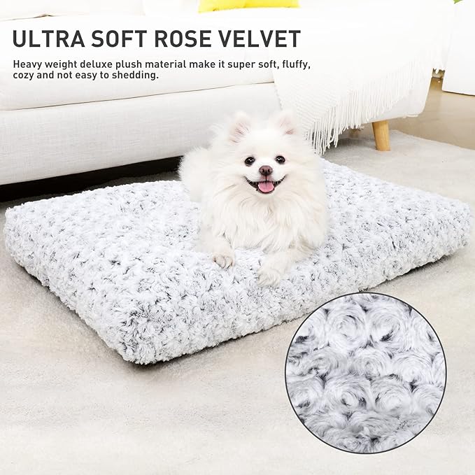 KSIIA Washable Dog Bed Deluxe Plush Dog Crate Beds Comfy Kennel Pad Anti-Slip Pet Sleeping Mat for Large, Jumbo, Medium, Small Dogs Breeds, 23" x 18", Gray