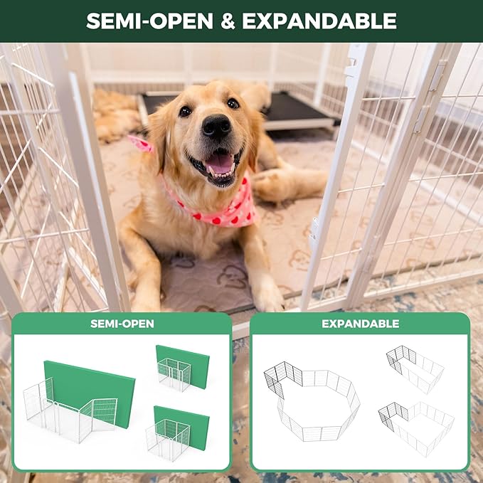 FXW Homeplus Unleashed Indoor Dog Playpen - Stress-Free and Safe Play, Heavy Duty 45 Inch 6 Panels Dog Pen for Large Dogs, White│Patented