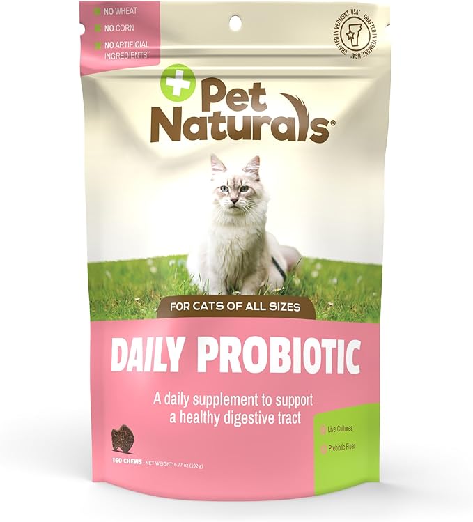 Pet Naturals Probiotic for Cats – 160 Soft Chews, Cat Prebiotic, Daily Digestive & Gut Health Support, 100M CFUs with Immune Support for Stool Balance & Sensitive Stomachs, Duck Flavor, for All Cats
