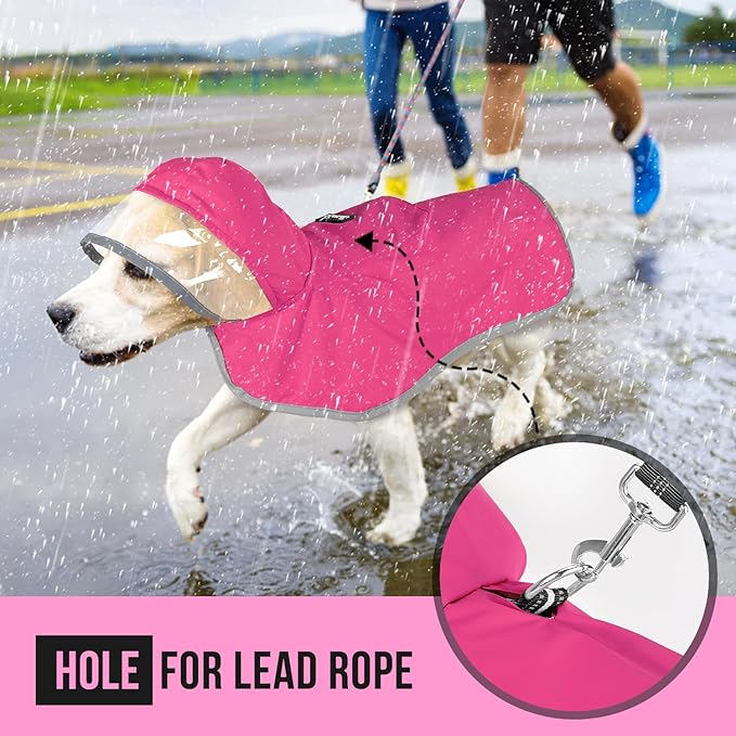 Lukovee Dog Raincoat, Adjustable Dog Rain Jacket with Clear Hooded Double Layer for Large Medium Small Dogs Puppies, Waterproof Rain Coat Poncho with Reflective Storage Pocket & Rim (Fuchsia, L)
