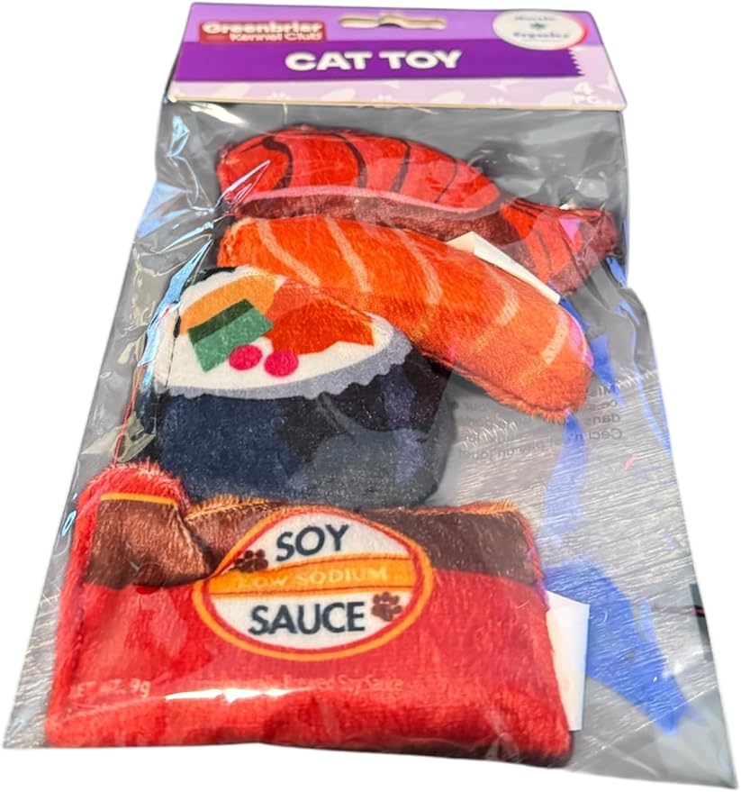 4 Cushion Cat Fun, Soft Plush Designs, Fish, Sauce and Food Themed, Set of 4