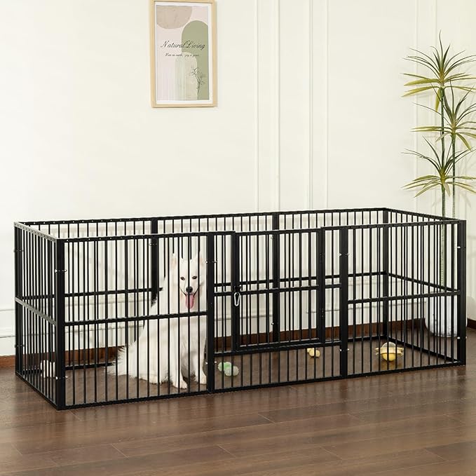 Dog Playpen - 32" Height Dog Pen, Heavy Duty Puppy Pen with Door, Safe & Sturdy, Easy Assemble for Indoor/Outdoor Pet Playpen (8 Panels with Door, Black)