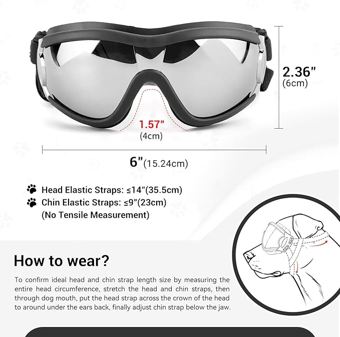 LESYPET Dog Goggles Medium Large Breed, UV Wind Dust Protection Medium Dog Sunglasses Eye Protection, Eye Wear Pet Glasses with Adjustable Strap for Outdoor Riding, Black
