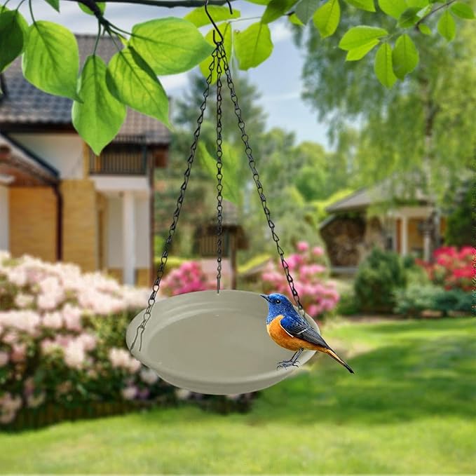 Hanging Bird Feeder and Waterer Tray Bird Food Tray Outdoor Birdbath Hanging Backyard Birdbath for Garden Balcony Trees Lawn, Beige