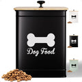 Dog Food Container Airtight 5-7 lb (25 Cup) Capacity - Cute Airtight Dog Food Storage Container with Bamboo Lid & Sturdy Metal Handle - Black Metal Kibble Storage Bin for Dogs up to 50 lbs - Pet Jar