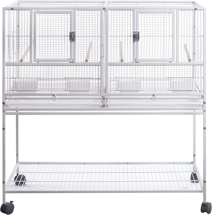 1F/2F/3F Stackable Center Divided Breeder Breeding Bird Flight Double Rolling Cage for Aviaries Canaries Cockatiels Lovebirds Finches Budgies Small Parrots. (White Vein, 1F)