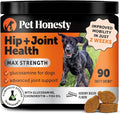 Pet Honesty Hip & Joint Health Max Strength – Dog Joint Support Chews with Glucosamine Chondroitin & Omega-3s – Joint Supplement for Dogs to Support Mobility, Flexibility & Comfort – Bacon (90 ct)