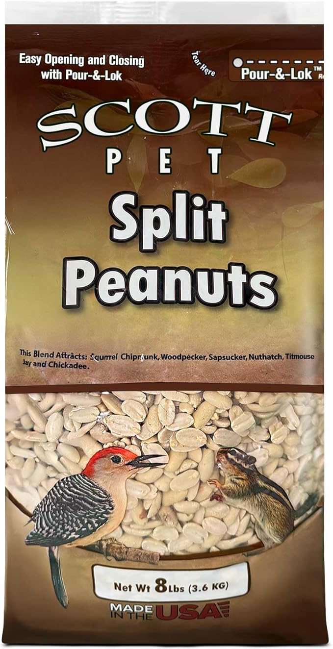 Scott Pet Wild Bird Seed, Peanuts Split (No Shell), 8 lbs Bag, Great Source of Protein and Fiber, Peanuts for Outside Wild Birds
