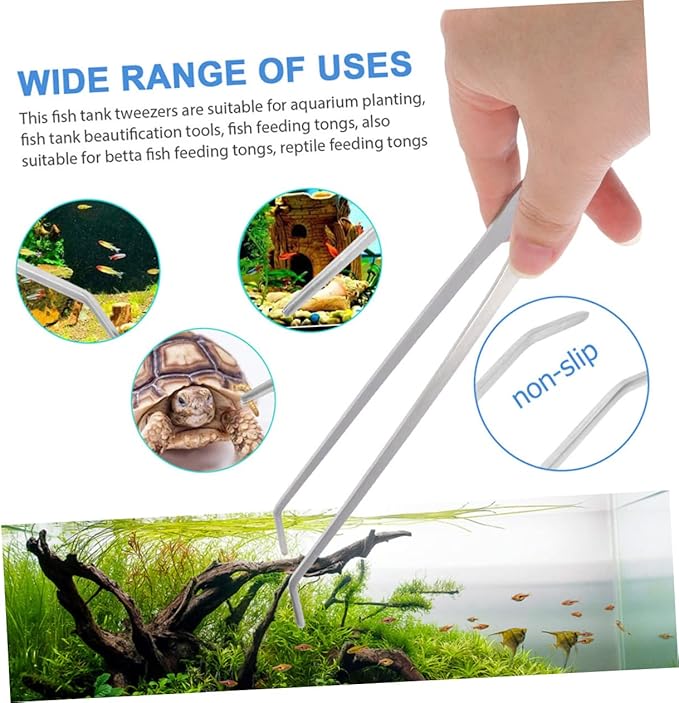 BESPORTBLE 2pcs Stainless Steel Aquarium Plants Tweezers Straight Curved Tongs for Fish Tank Maintenance Trimming Tools for Aquatic Plants Care