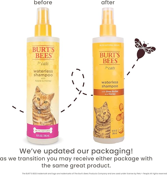 Burt's Bees for Pets Waterless Cat Shampoo Spray, No-Rinse Cat Dry Shampoo with Shea Butter & Honey for Gentle Cleaning Between Baths, pH Balanced, No Harsh Detergents, 10 Fl Oz