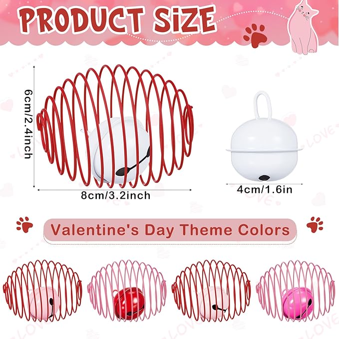 Jecery 5 Pcs Cat Spring Balls Toys Stretchable Rolling Balls Colorful Playful Coils Interactive Action Toy Caged Rats for Kitten Pet Supplies (Bell,Pink Red)