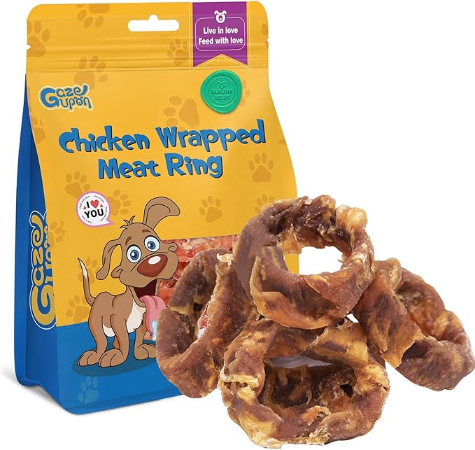 gazeupon Dog Treats, Chicken Wrapped Meat Ring, Made with Real Chicken and Beef, Healthy Dog Chews for Large Breed, Rawhide Free, w/Glucosamine Chondroitin