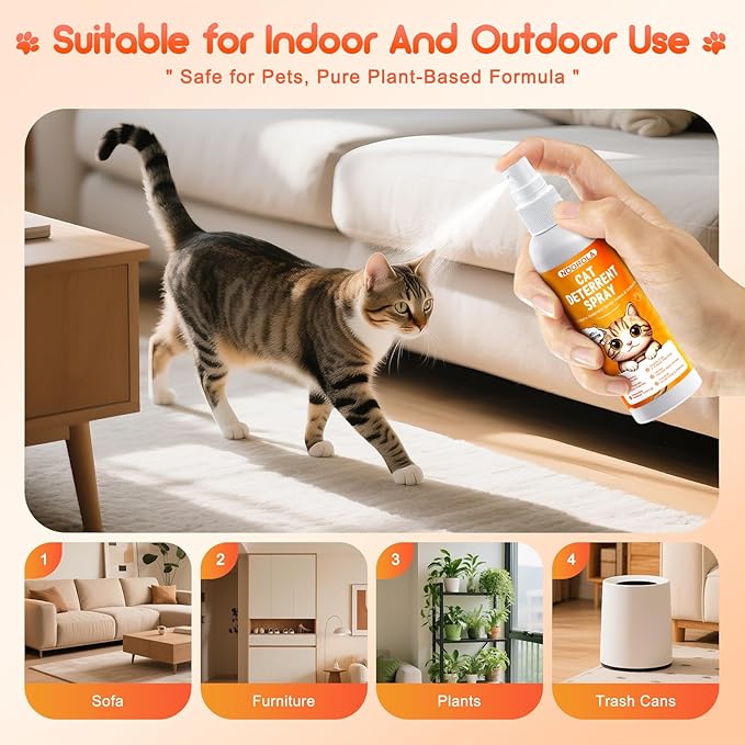 Cat Deterrent Spray to Stop Scratching Furniture- Natural No Scratch Spray for Cats with Plant-Based Citrus & Rosemary Formula- Anti Scratch Indoor Outdoor Protection for Sofa, Carpet, Plant, 100 ML