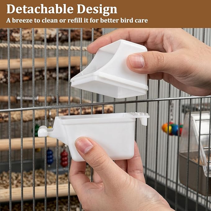 2 PCS Bird Feeder for Cage, White Anti-Spill Bird Cage Food Bowls, Birds Cages Feeder Cups for Small Pet Birds and Parakeets